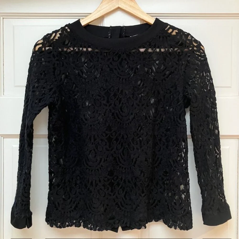 Banana Republic Black lace top with button back detail size S
